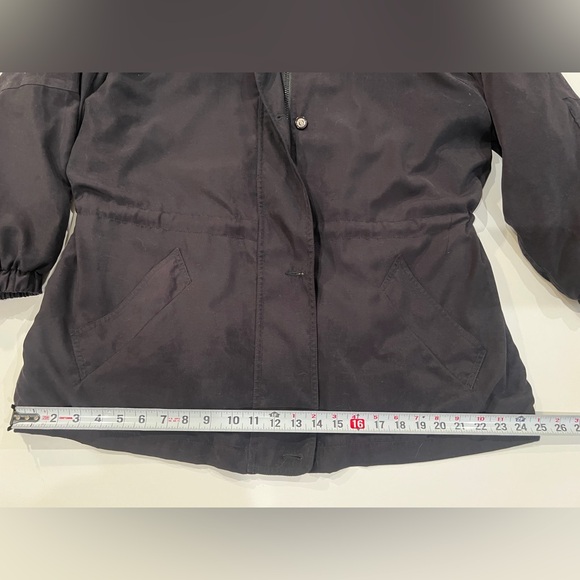 Vintage Utility Jacket Made in Egypt Black Hooded Pockets Cinched Waist Large - Picture 7 of 16